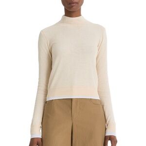VINCE WOMEN'S ITALIAN COTTON-BLEND DOUBLE-LAYER MOCK-NECK SWEATER SIZE M